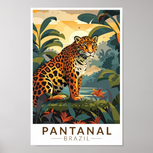 Pantanal Brazil Jaguar Travel Art Vintage Poster