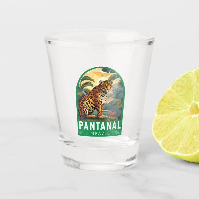 Pantanal Brazil Jaguar Travel Art Vintage Shot Glass (Front)