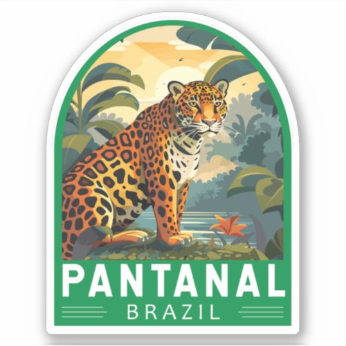 Pantanal Brazil Jaguar Travel Art Vintage Sticker