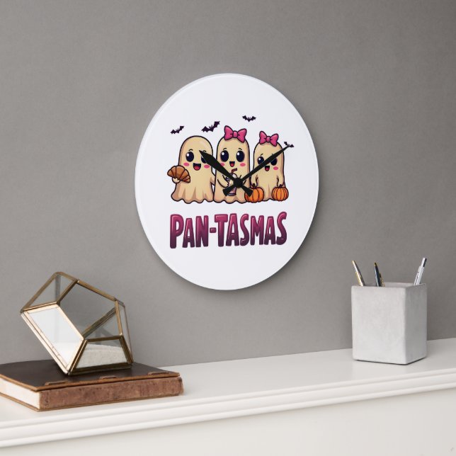 Pantasmas Funny Ghost Groovy Retro Halloween Large Clock (Office)