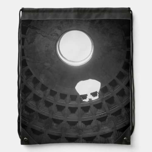 Pantheon Light Skull Rome Italy Black and White Drawstring Bag