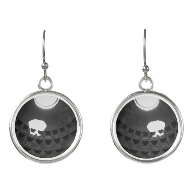 Pantheon Light Skull Rome Italy Black and White Earrings (Front)