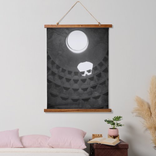 Pantheon Light Skull Rome Italy Black and White Hanging Tapestry
