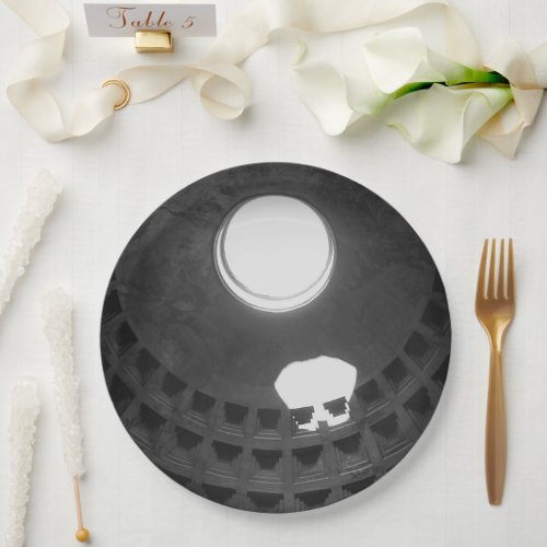Pantheon Light Skull Rome Italy Black and White Paper Plates