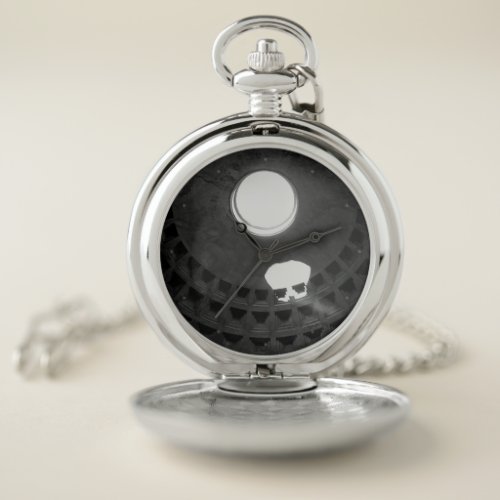 Pantheon Light Skull Rome Italy Black and White Pocket Watch