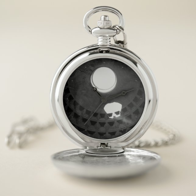 Pantheon Light Skull Rome Italy Black and White Pocket Watch (Inside)