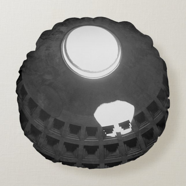 Pantheon Light Skull Rome Italy Black and White Round Pillow (Front)