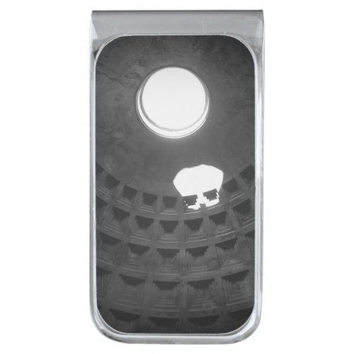 Pantheon Light Skull Rome Italy Black and White Silver Finish Money Clip