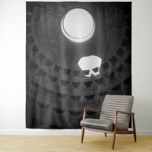Pantheon Light Skull Rome Italy Black and White Tapestry
