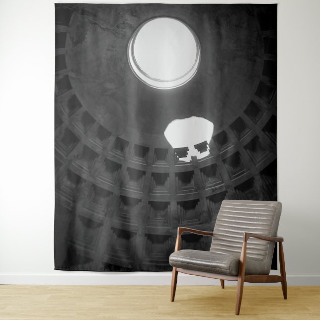 Pantheon Light Skull Rome Italy Black and White Tapestry (In Situ)