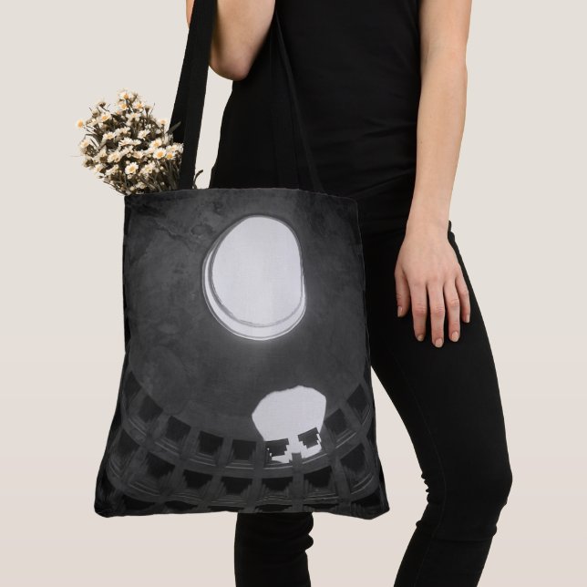 Pantheon Light Skull Rome Italy Black and White Tote Bag (Close Up)