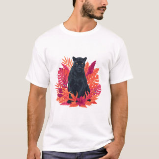 Panther among tropical foliage in warm colors T-Shirt