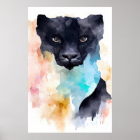 Panther Black Wild Animal Nature Watercolor Art 