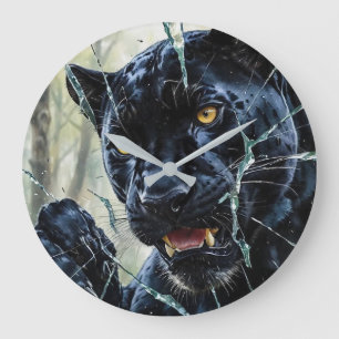 Panther breaking through large clock