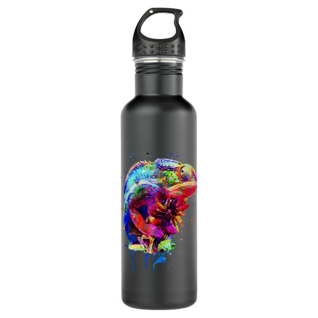 Panther Chameleon Watercolour Stainless Steel Water Bottle (Front)