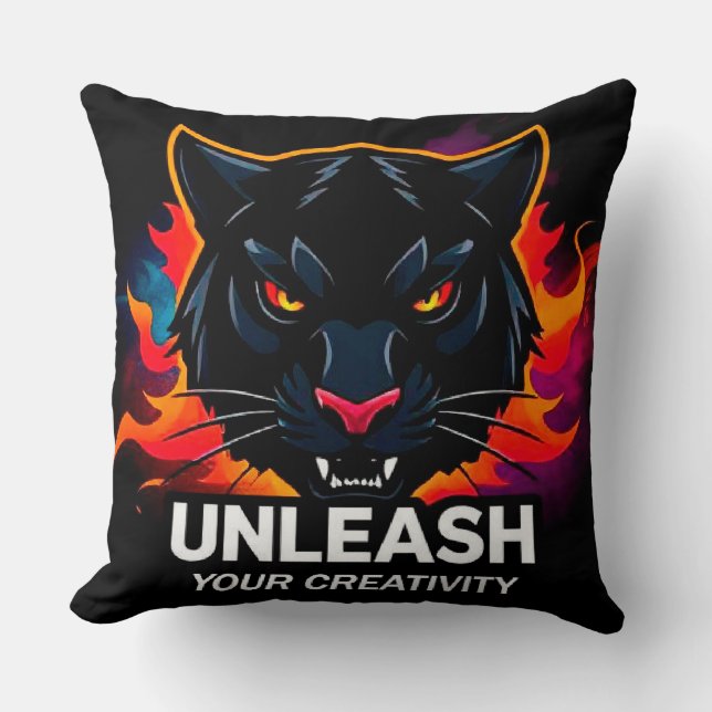 Panther Illustration Highlighting Creativity Throw Pillow (Front)