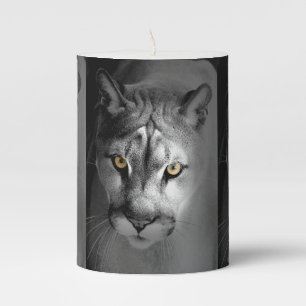 Panther in Black & White with Golden Eyes Pillar Candle