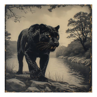 Panther on riverbank powerful animal acrylic print