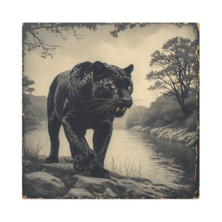 Panther on riverbank powerful animal metal print