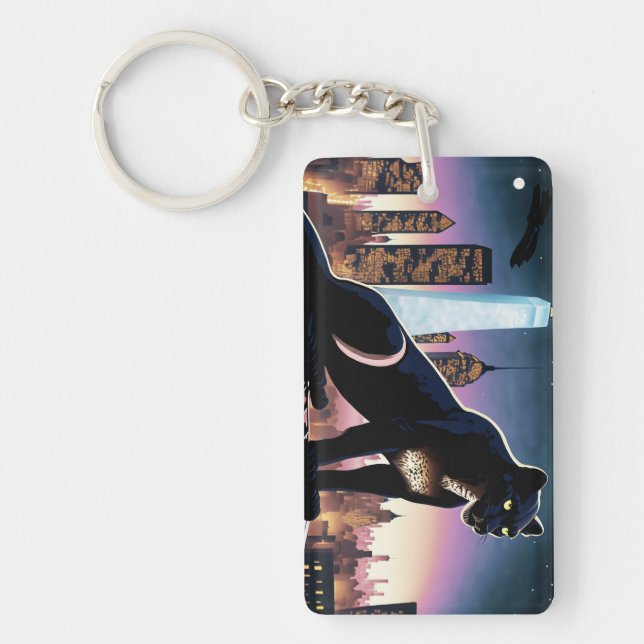Panther over the Rooftops of New York City Keychain (Front)