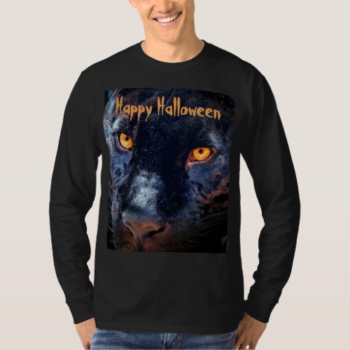 Panther Photo Black Cat Eyes Orange Halloween T_Shirt