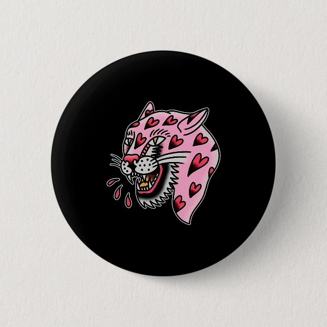 Panther Pink X Heart Love Traditional Flash Premiu Button (Front)