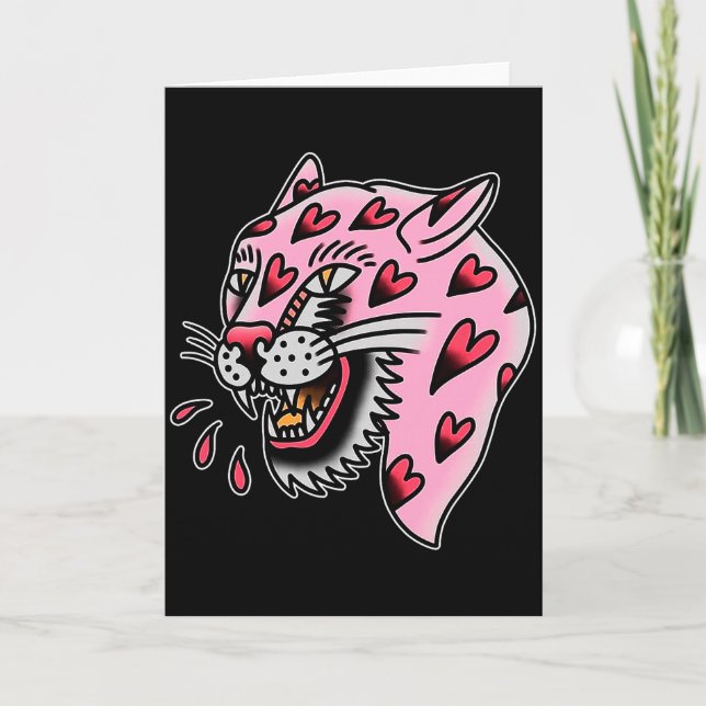 Panther Pink X Heart Love Traditional Flash Premiu Card (Front)