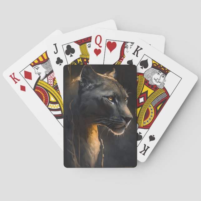 Panther Portrait Animal Nature Wildlife Painting Poker Cards (Back)