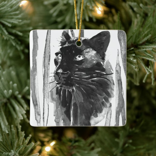 Panther Portrait Ceramic Ornament (Tree)