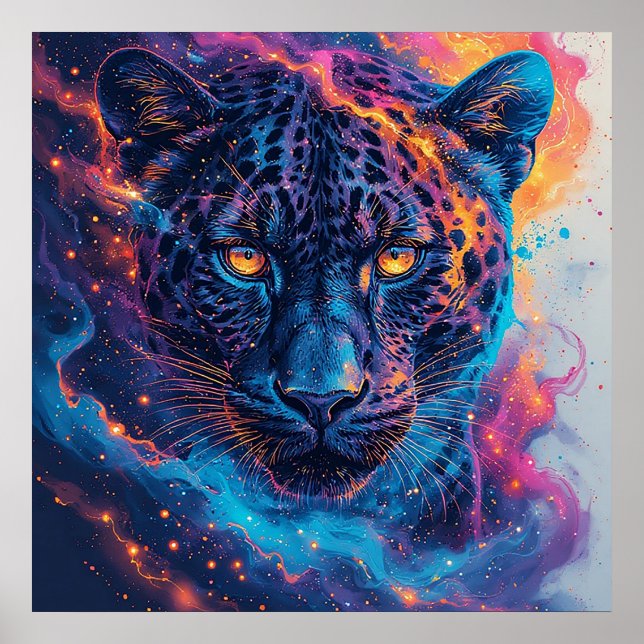 Panther Portrait with Abstract Fiery Elements Poster (Front)