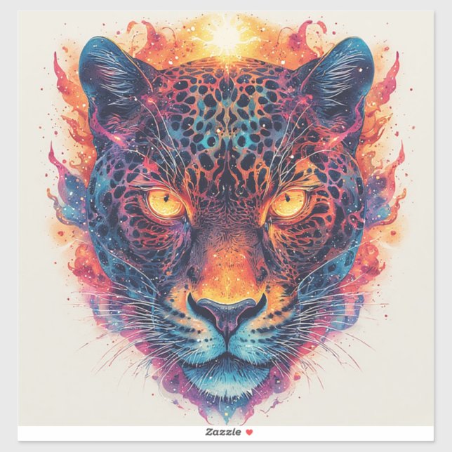 Panther Portrait with Abstract Fiery Elements Sticker (Sheet)