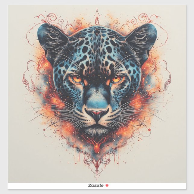 Panther Portrait with Abstract Fiery Elements Sticker (Sheet)