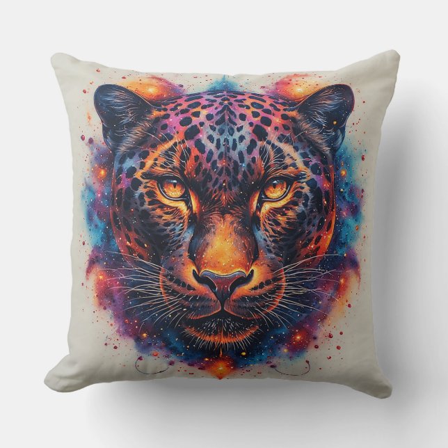 Panther Portrait with Abstract Fiery Elements Throw Pillow (Front)