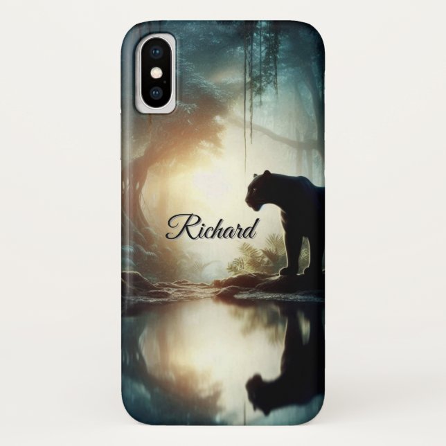  Panther Reflected in Pool of Water in Jungle Name Case-Mate iPhone Case (Back)
