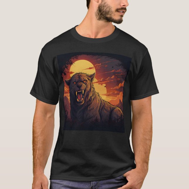 Panther Roaring Under a Fiery Sunset  T-Shirt (Front)