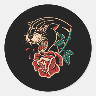 Panther Rose American Traditional Tattoo Ink Old S Classic Round Sticker
