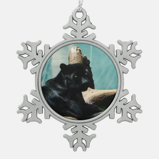 Panther Snowflake Pewter Christmas Ornament (Front)