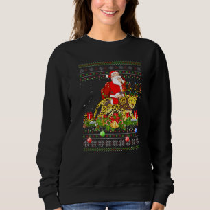 Panther  Ugly Santa Riding Panther Christmas Sweatshirt