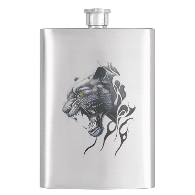 Panther Wild Animal Nature Illustration Art Tattoo Flask (Front)