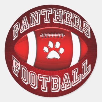 Panthers Football Red And White Classic Round Sticker by tjssportsmania at Zazzle
