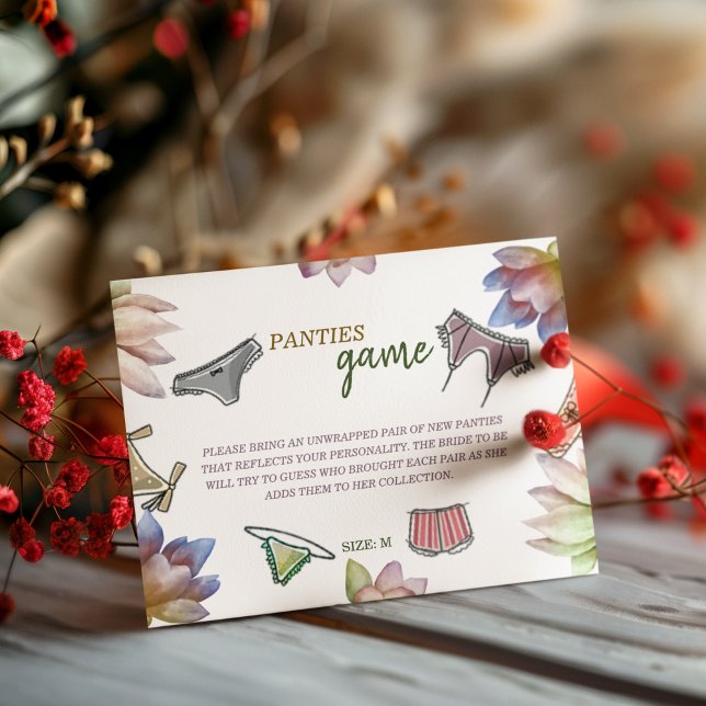 Panties Game - Bring Unwrapped Gift Enclosure Card (Add this cute insert to your lingerie shower invites)