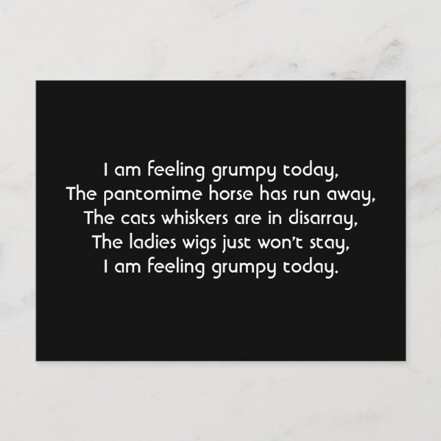 Pantomime. Poem. Black White Postcard (Front)