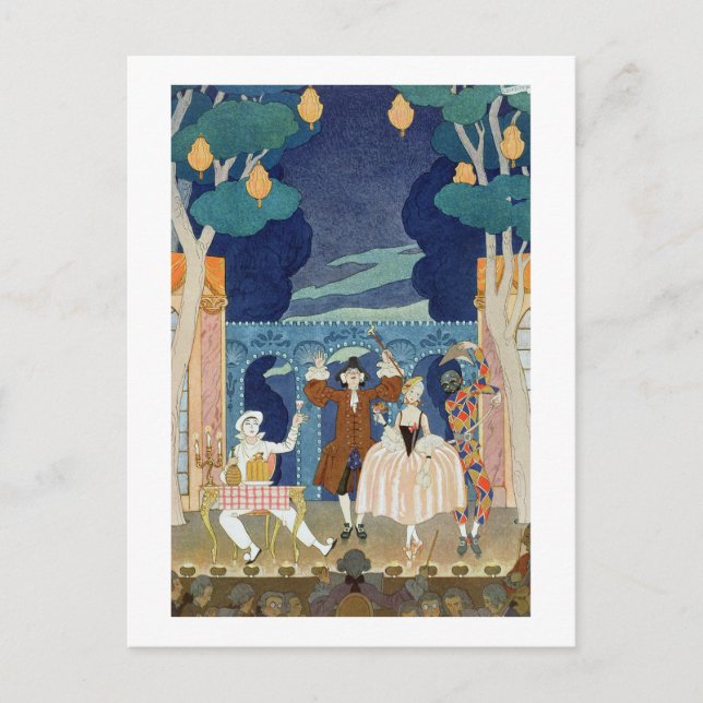 Pantomime Stage, illustration for 'Fetes Galantes' Postcard (Front)