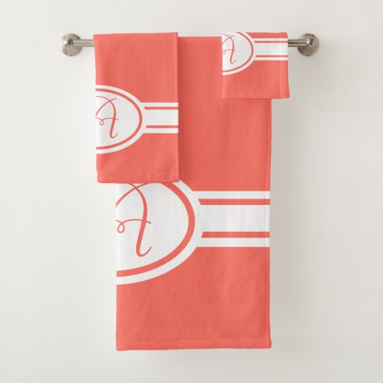 Pantone Living Coral Monogram Bath Towel Set | Zazzle.com