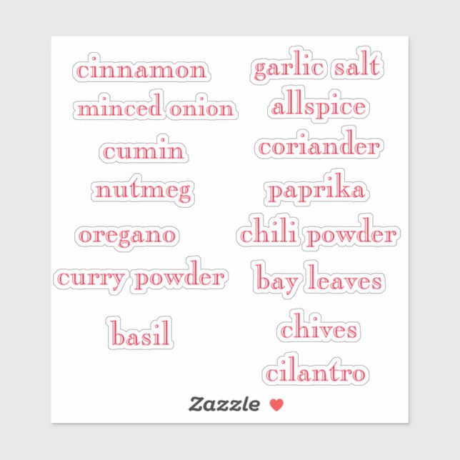 Pantry Spices Set Red Font Sticker (Sheet)