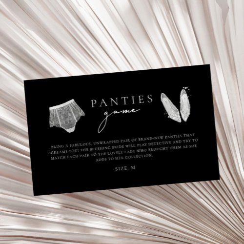Panty Game Black Modern Lingerie Bridal Shower Enclosure Card