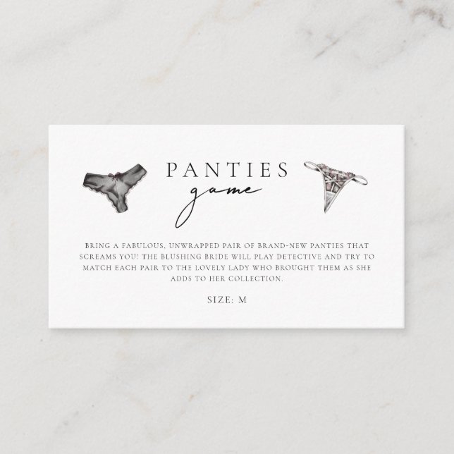 Panty Game Lingerie Bridal Shower Enclosure Card (Front)
