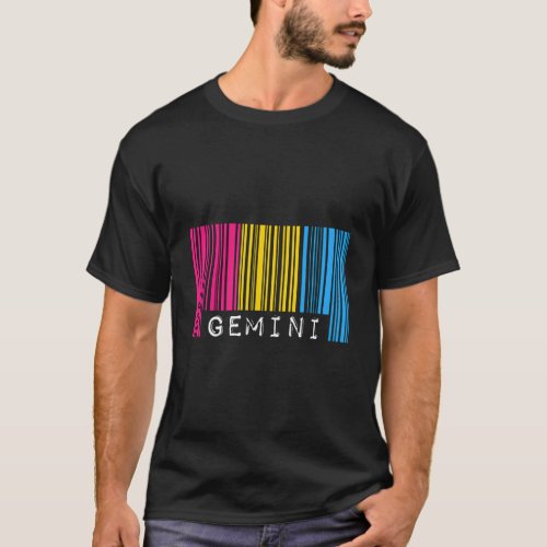 Panual Gemini Barcode Pride Flag Zodiac Sign Aesth T_Shirt