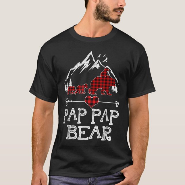 Pap Pap Bear Christmas Pajama Red Plaid Buffalo Fa T-Shirt (Front)