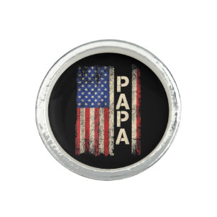 Papa American Flag Father's Day For Men Ring